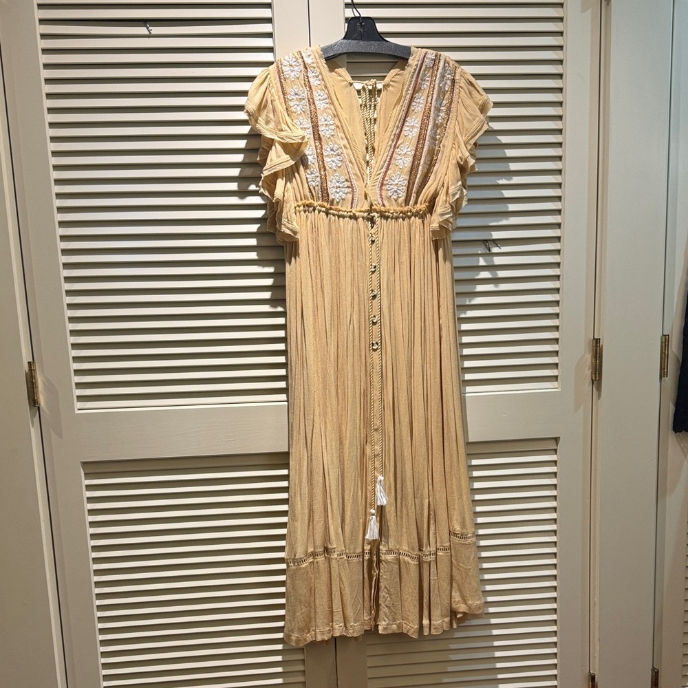 Free People Cream Maxi Dress with Embroidery